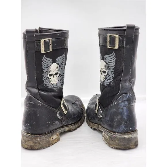 XElement Motorcycle Boots Riding Biking Footwear Skulls Design Mens Size 9 Black