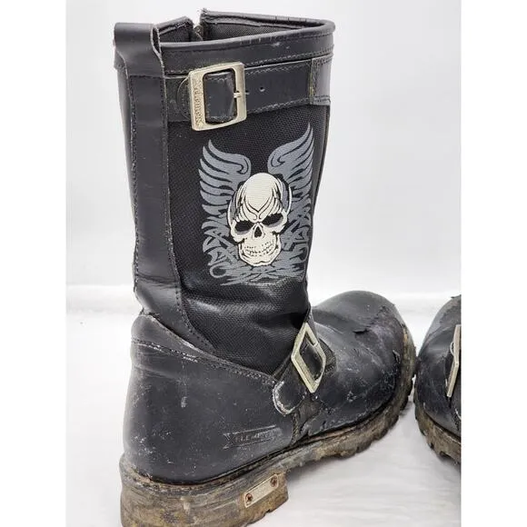XElement Motorcycle Boots Riding Biking Footwear Skulls Design Mens Size 9 Black
