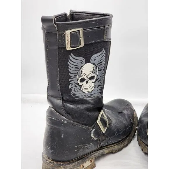 XElement Motorcycle Boots Riding Biking Footwear Skulls Design Mens Size 9 Black