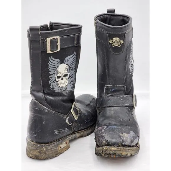 XElement Motorcycle Boots Riding Biking Footwear Skulls Design Mens Size 9 Black