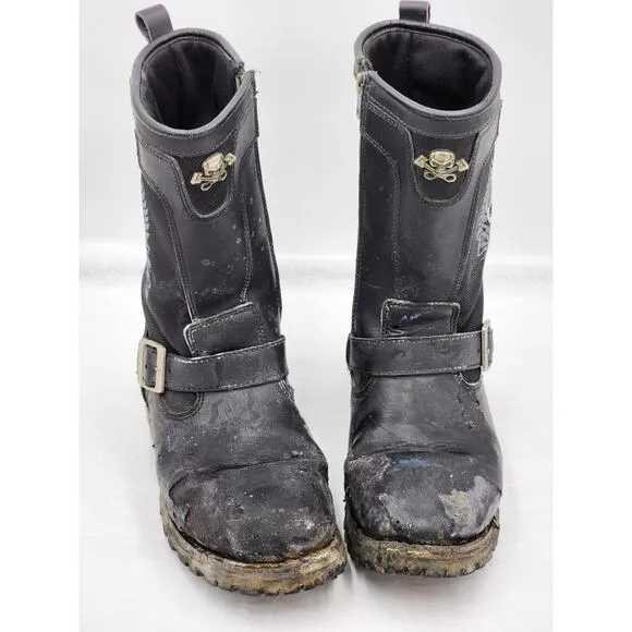 XElement Motorcycle Boots Riding Biking Footwear Skulls Design Mens Size 9 Black