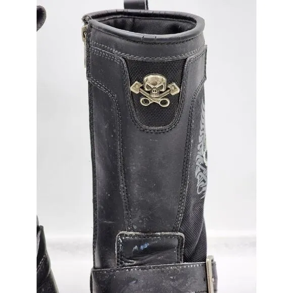 XElement Motorcycle Boots Riding Biking Footwear Skulls Design Mens Size 9 Black