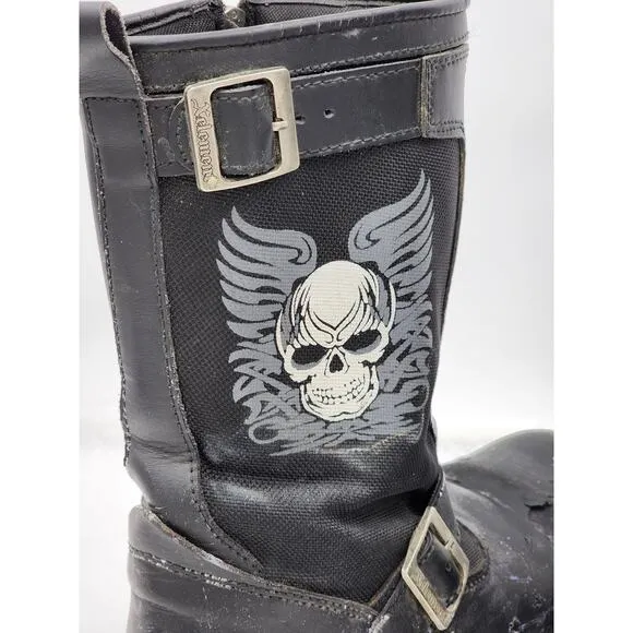 XElement Motorcycle Boots Riding Biking Footwear Skulls Design Mens Size 9 Black