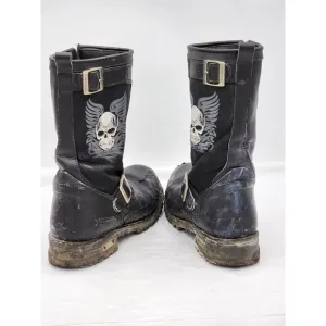 XElement Motorcycle Boots Riding Biking Footwear Skulls Design Mens Size 9 Black