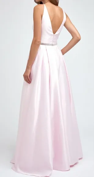 Yellow, blue, pink, burgundy a line satin gown floor length