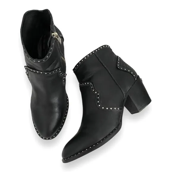 Zadig &amp; Voltaire Women's Black Leather Molly Studded Ankle Boots Size 37 US 7