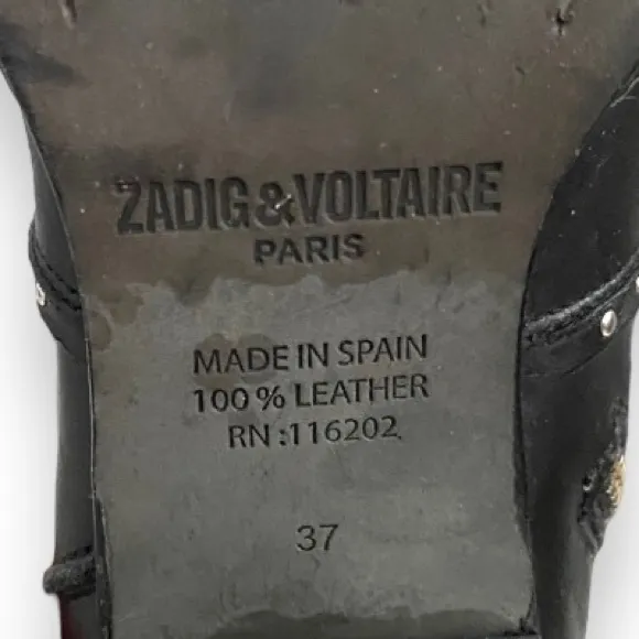 Zadig &amp; Voltaire Women's Black Leather Molly Studded Ankle Boots Size 37 US 7