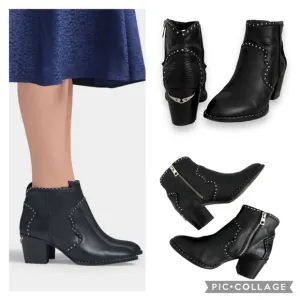 Zadig &amp; Voltaire Women's Black Leather Molly Studded Ankle Boots Size 37 US 7