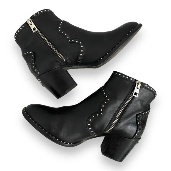 Zadig &amp; Voltaire Women's Black Leather Molly Studded Ankle Boots Size 37 US 7