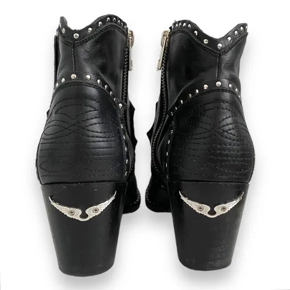 Zadig &amp; Voltaire Women's Black Leather Molly Studded Ankle Boots Size 37 US 7