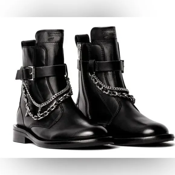 Zadig and Voltaire Laureen zip boot w/ Chain Detail