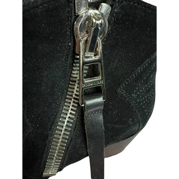 Zadig Voltaire Sz 39 Women's Molly Black Suede Stacked Heel Ankle Booties $528