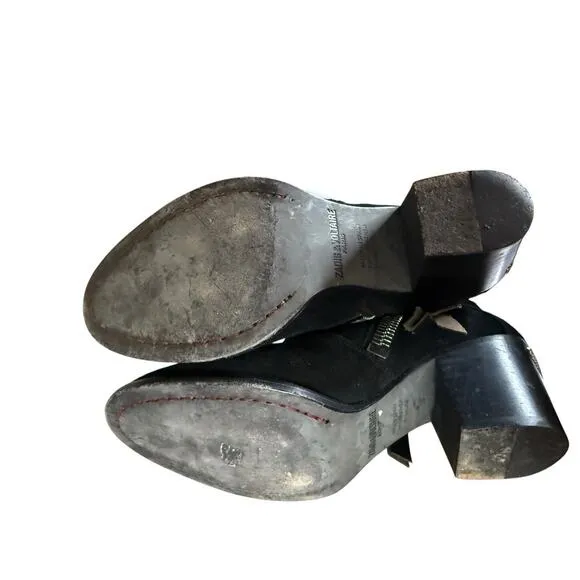 Zadig Voltaire Sz 39 Women's Molly Black Suede Stacked Heel Ankle Booties $528