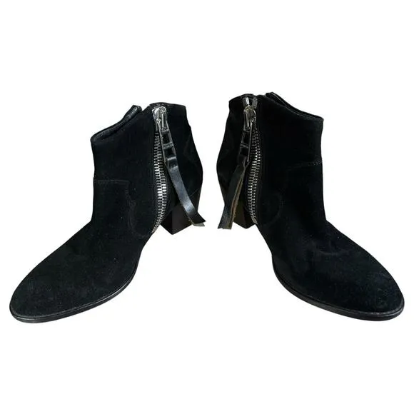 Zadig Voltaire Sz 39 Women's Molly Black Suede Stacked Heel Ankle Booties $528