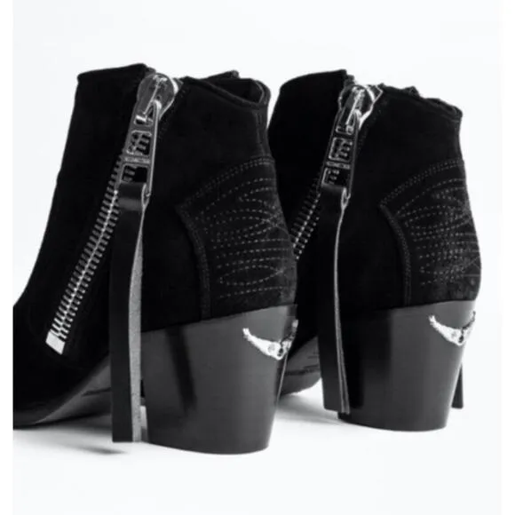 Zadig Voltaire Sz 39 Women's Molly Black Suede Stacked Heel Ankle Booties $528