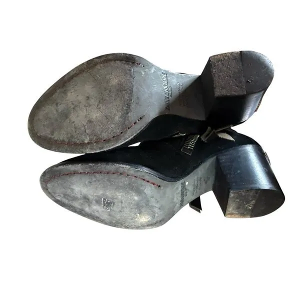 Zadig Voltaire Sz 39 Women's Molly Black Suede Stacked Heel Ankle Booties $528