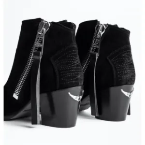 Zadig Voltaire Sz 39 Women's Molly Black Suede Stacked Heel Ankle Booties $528