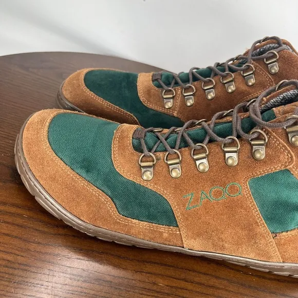 Zaqq Hiqe Mid Shoes Men's 46 / 12 Brown Green Suede Barefoot Waterproof Sneaker
