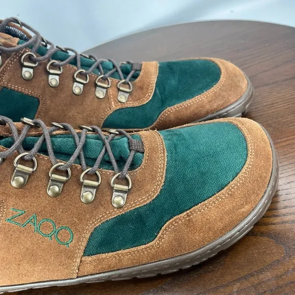 Zaqq Hiqe Mid Shoes Men's 46 / 12 Brown Green Suede Barefoot Waterproof Sneaker