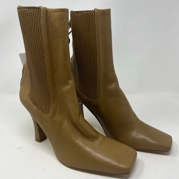 Zara ANKLE BOOTS OCHRE BEIGE Size 38 Leather SZ 9 or 40 EU.