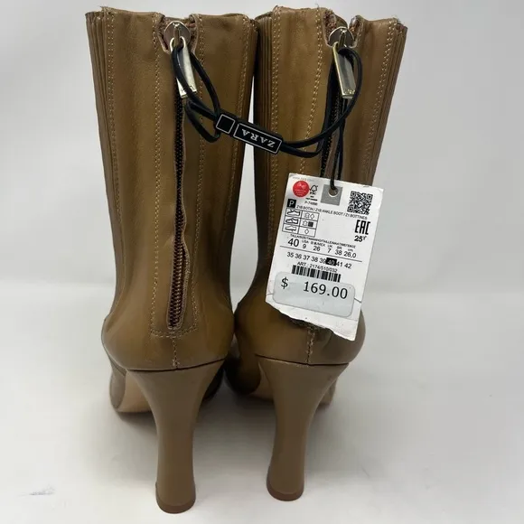 Zara ANKLE BOOTS OCHRE BEIGE Size 38 Leather SZ 9 or 40 EU.