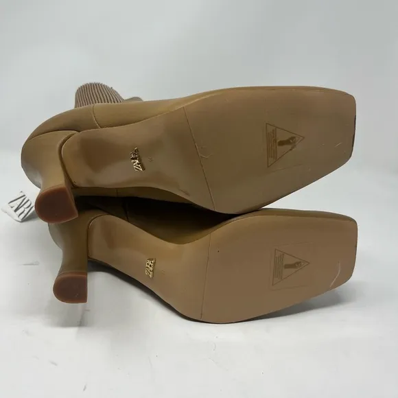 Zara ANKLE BOOTS OCHRE BEIGE Size 38 Leather SZ 9 or 40 EU.