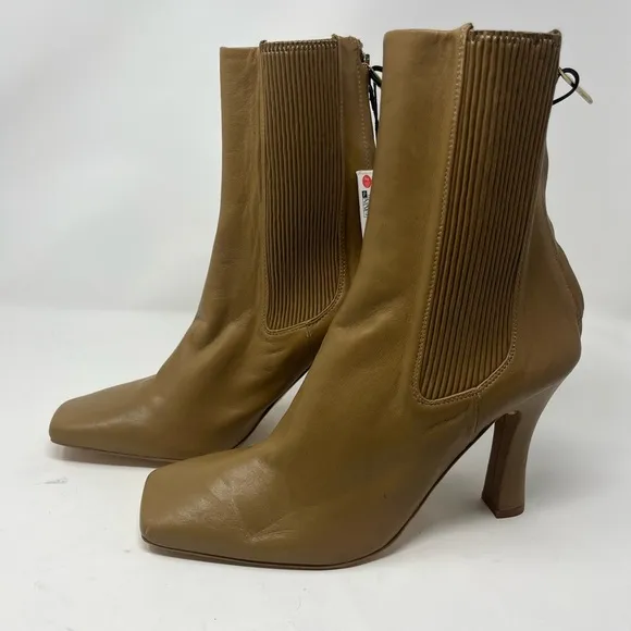 Zara ANKLE BOOTS OCHRE BEIGE Size 38 Leather SZ 9 or 40 EU.