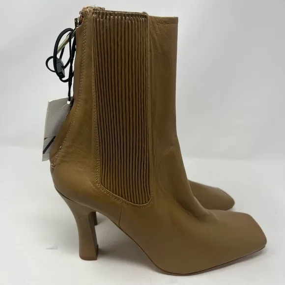 Zara ANKLE BOOTS OCHRE BEIGE Size 38 Leather SZ 9 or 40 EU.