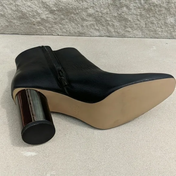 Zara black leather ankle boots round heel unique 8