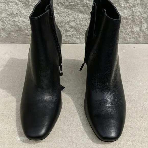 Zara black leather ankle boots round heel unique 8