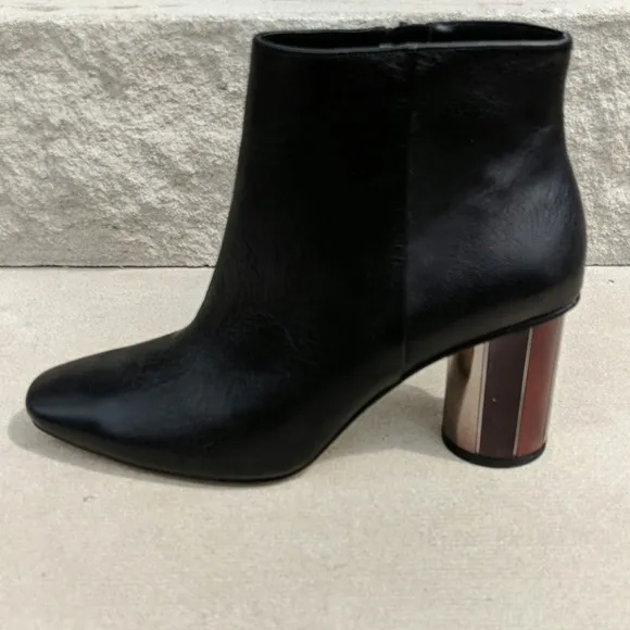 Zara black leather ankle boots round heel unique 8