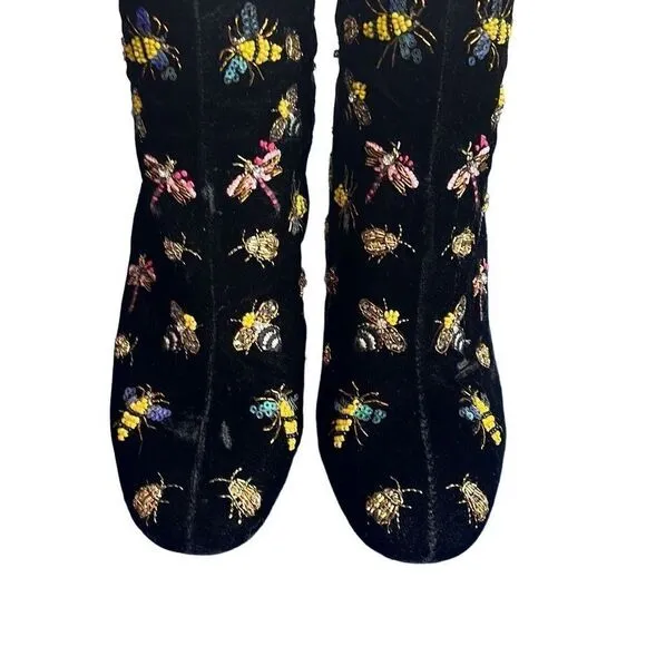 Zara Black Velvet Beaded Bug Boots Embellished Insect Ankle Booties