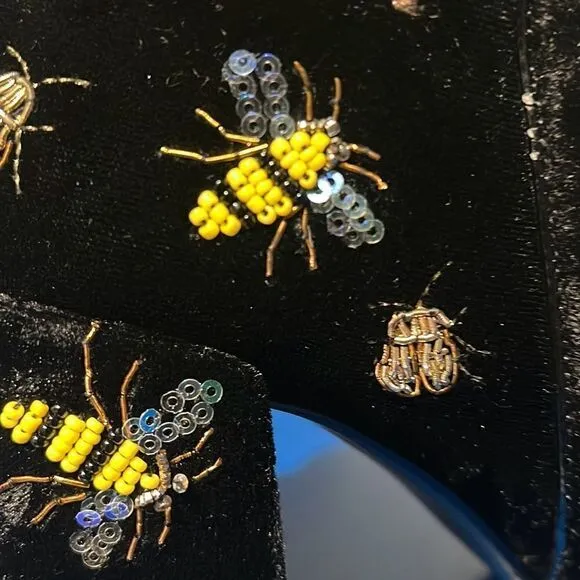 Zara Black Velvet Beaded Bug Boots Embellished Insect Ankle Booties