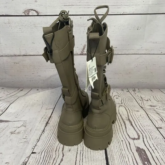 Zara Boots Womens 7 Military Green Waxed Finish Laced Boots Green Olive 2050/810