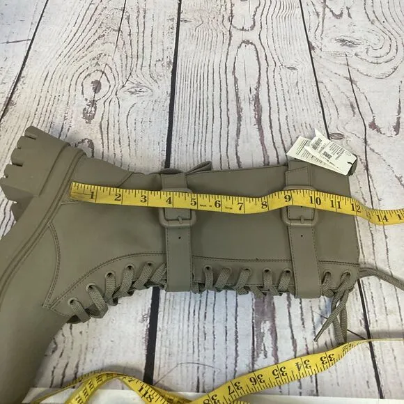 Zara Boots Womens 7 Military Green Waxed Finish Laced Boots Green Olive 2050/810