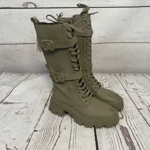 Zara Boots Womens 7 Military Green Waxed Finish Laced Boots Green Olive 2050/810