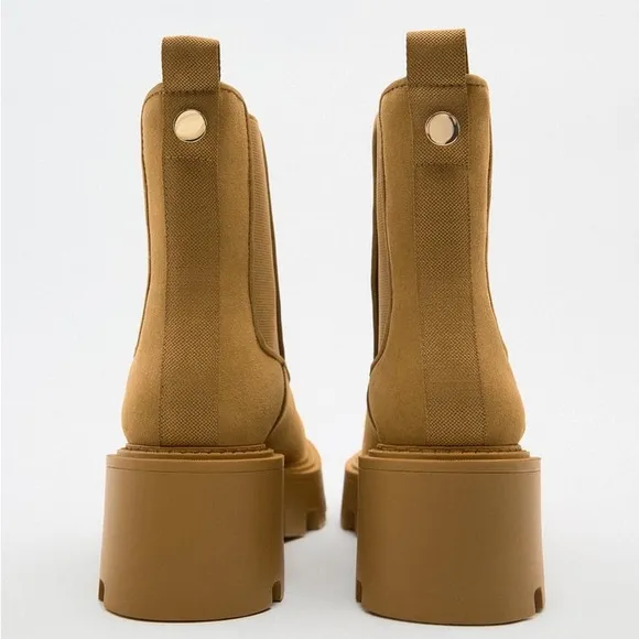 Zara Brown Split Leather Lug Soled Ankle Boots