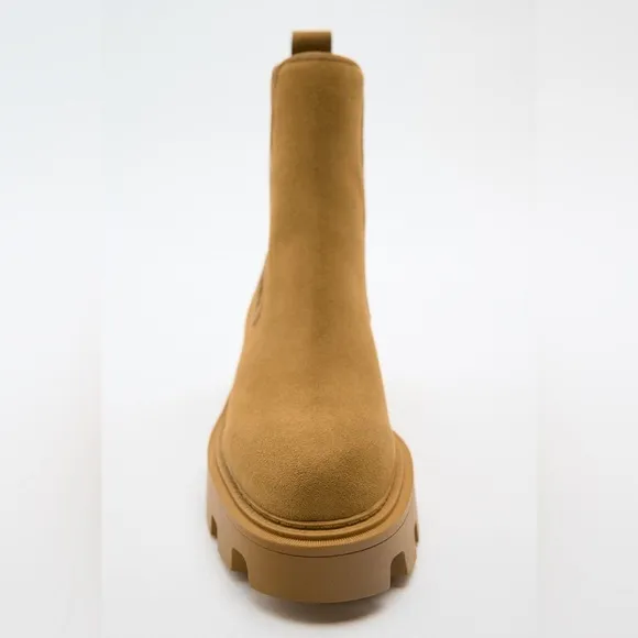 Zara Brown Split Leather Lug Soled Ankle Boots