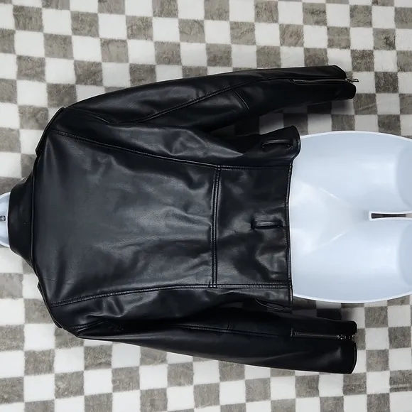Zara faux leather motorcycle jacket women's Large black
