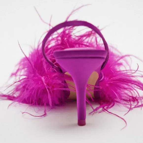 ZARA FEATHERED FABRIC HEELED SHOES