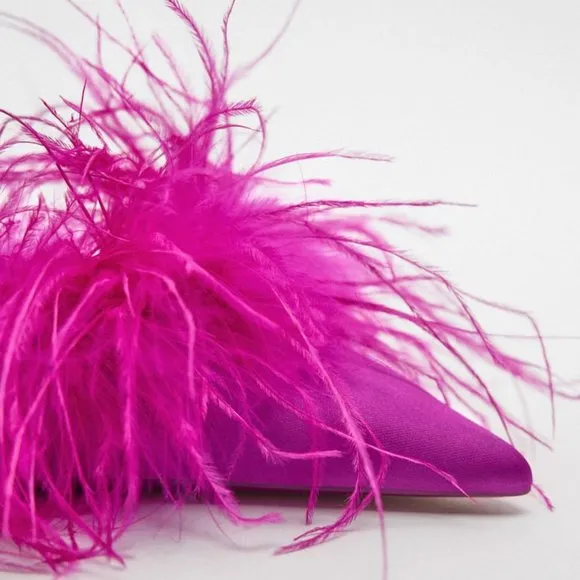 ZARA FEATHERED FABRIC HEELED SHOES