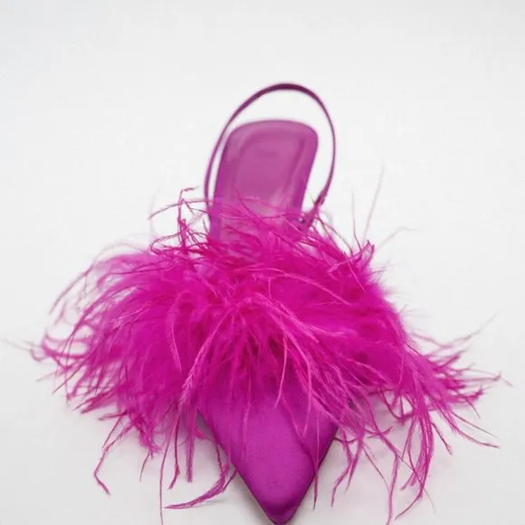 ZARA FEATHERED FABRIC HEELED SHOES