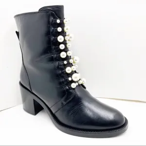 {Zara} Leather &amp; Pearl Moto Ankle Boots