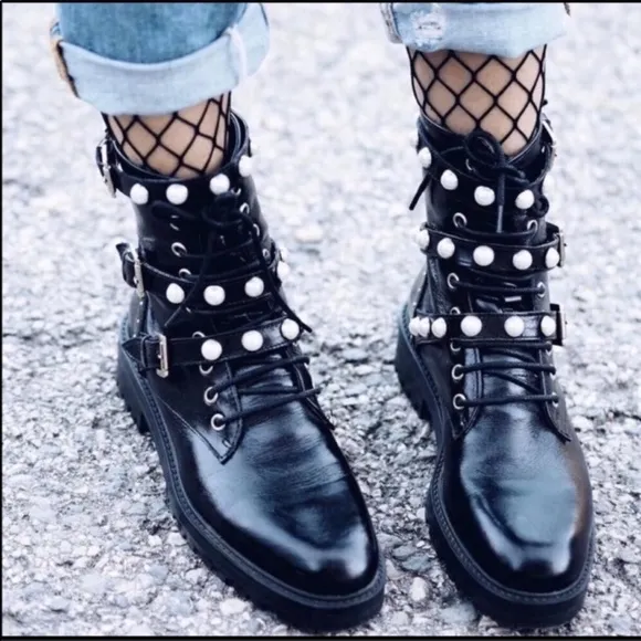 Zara pearl combat boots