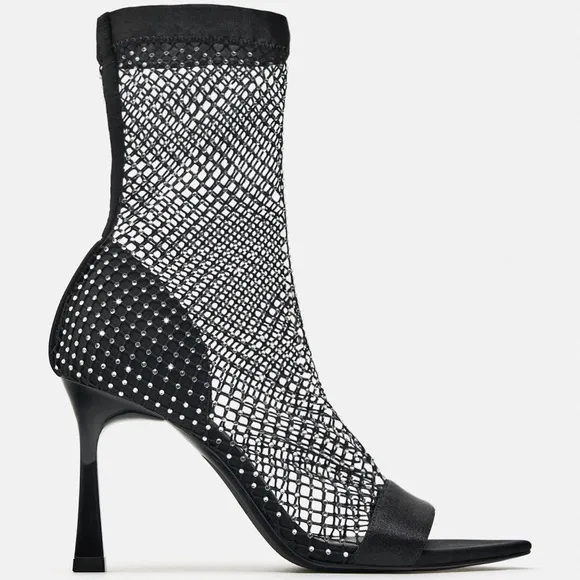 ZARA RHINESTONE MESH ANKLE BOOTS Stretch fabric bloggers favorite