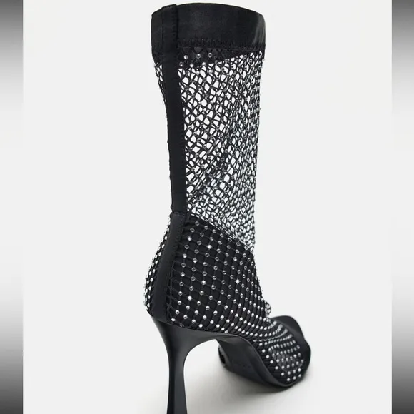 ZARA RHINESTONE MESH ANKLE BOOTS Stretch fabric bloggers favorite