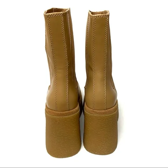 Zara Sand Leather Crepe Heel Platform Chelsea Ankle Boots NEW