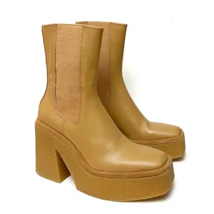 Zara Sand Leather Crepe Heel Platform Chelsea Ankle Boots NEW