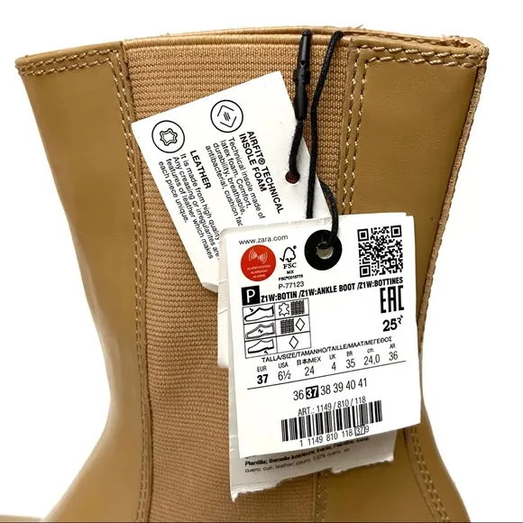 Zara Sand Leather Crepe Heel Platform Chelsea Ankle Boots NEW