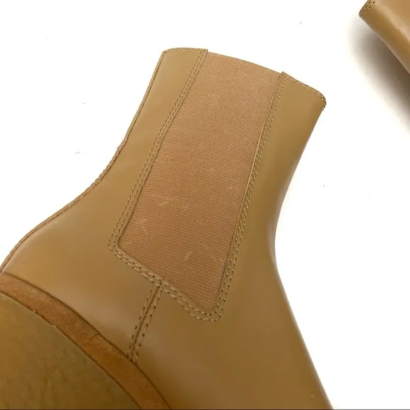 Zara Sand Leather Crepe Heel Platform Chelsea Ankle Boots NEW